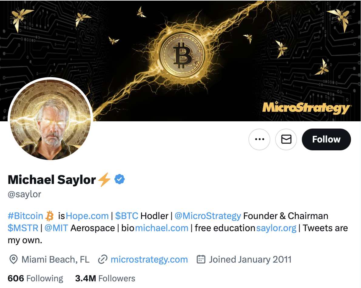 example of crypto twitter profile Michael Saylor