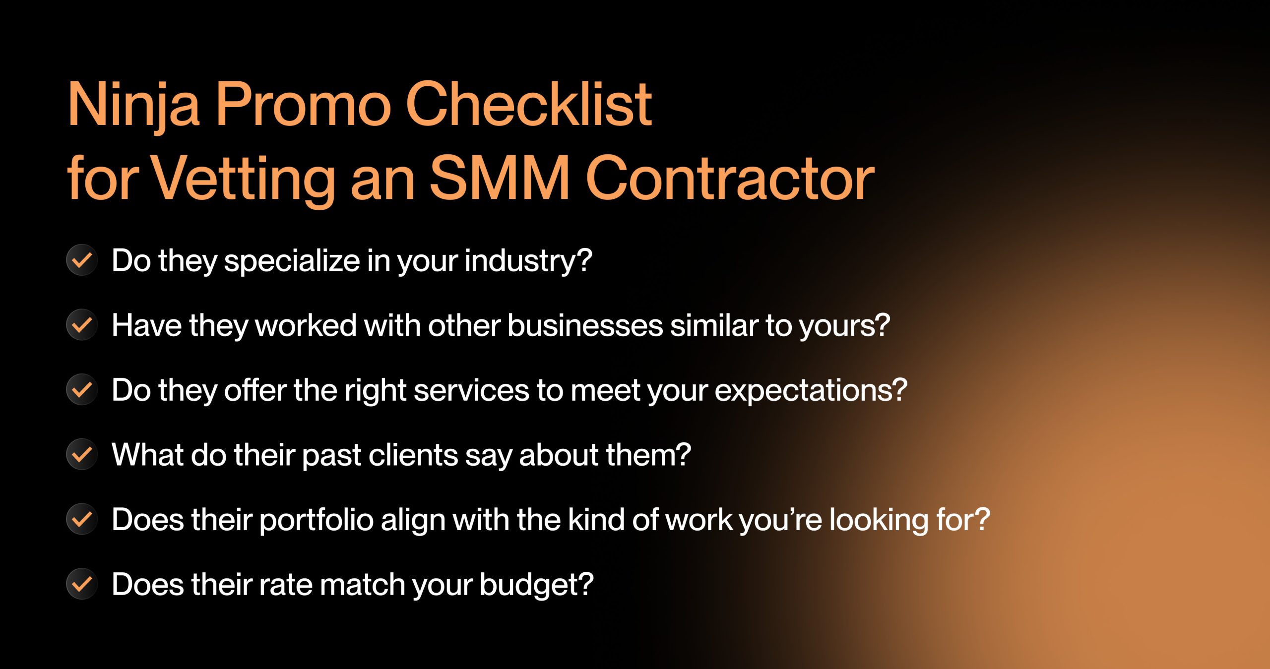 NinjaPromo checklist for vetting an SMM Contactor